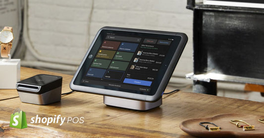 Shopify POS system on a countertop, showcasing a sleek tablet interface for efficient sales management.