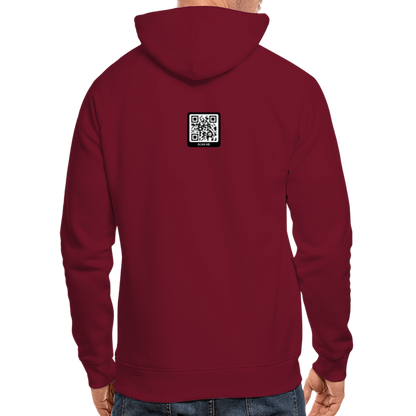 Männer Bio-Hoodie in Dunkelrot mit QR-Code auf der Rückseite, bequem und stylisch für jeden Anlass.